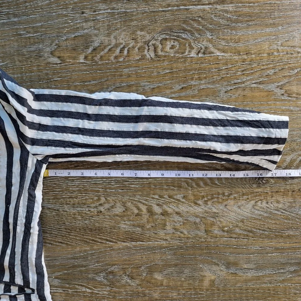HM Womens Black White Striped Linen Blend Blazer Jacket Size 6 Single Button
